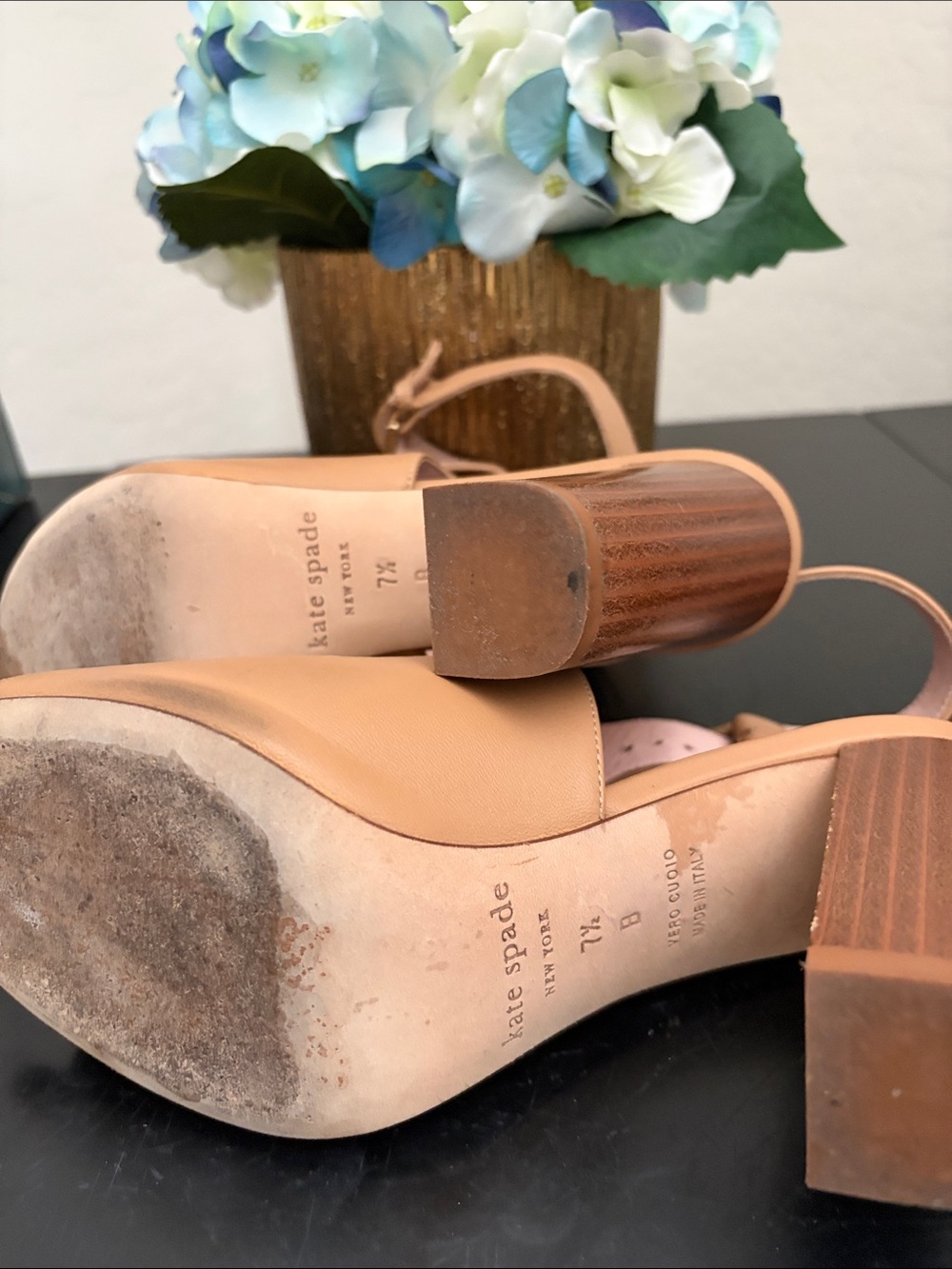 kate spade Tan Leather Open-Peep Toe Slingback Mules (3 1/2 in. Heels) - Picture 8 of 9